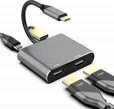 4 in 1 USB C to Dual HDMI Adapter PD Charge 4K USB 3.0 Type C HUB Converter Port 